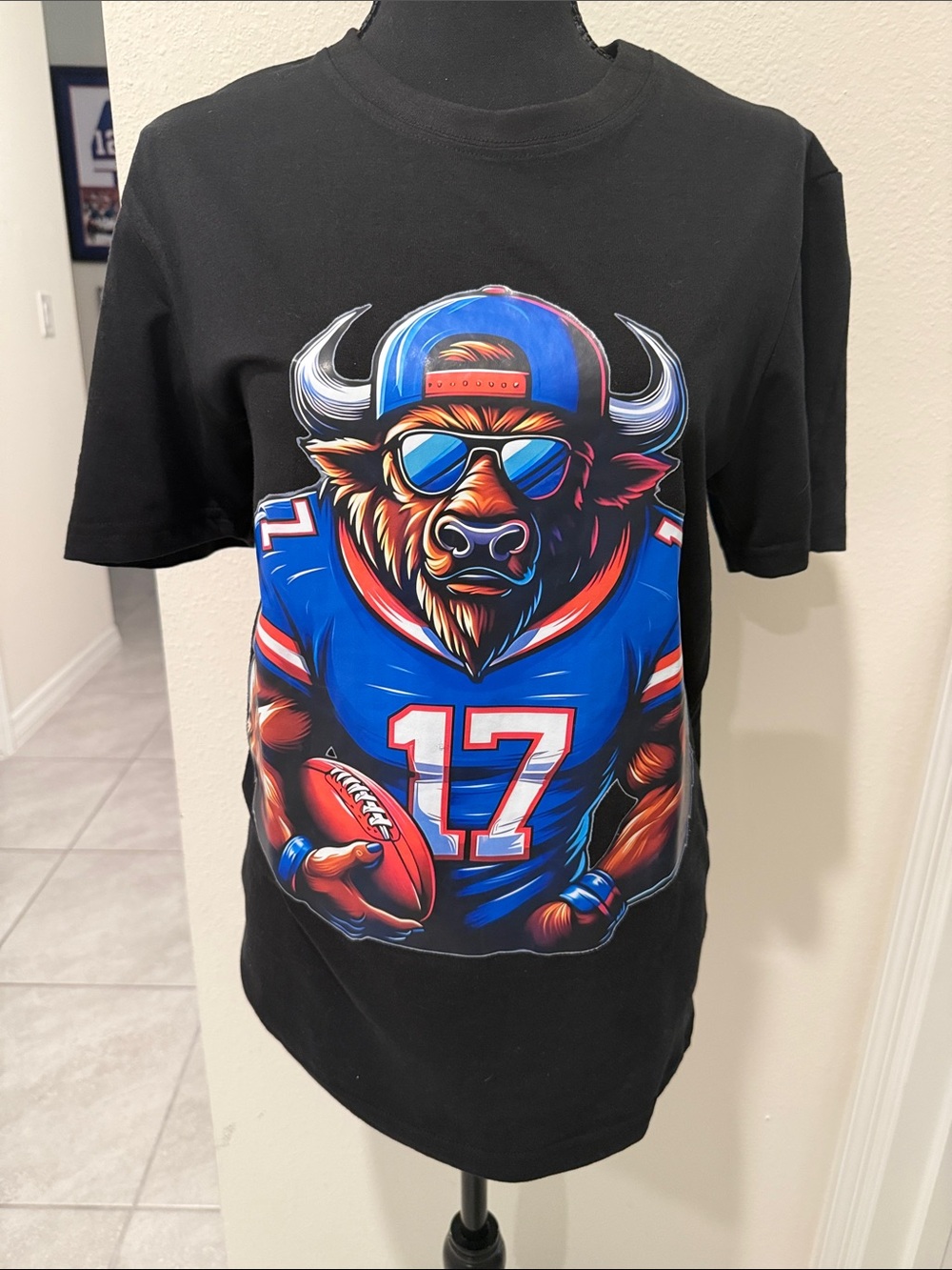 Graphic Buffalo Football  Tee in Black and Royal Blue # 17